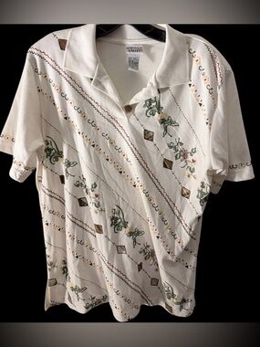 vintage Napa Valley womens polo shirt size medium floral Embroidered